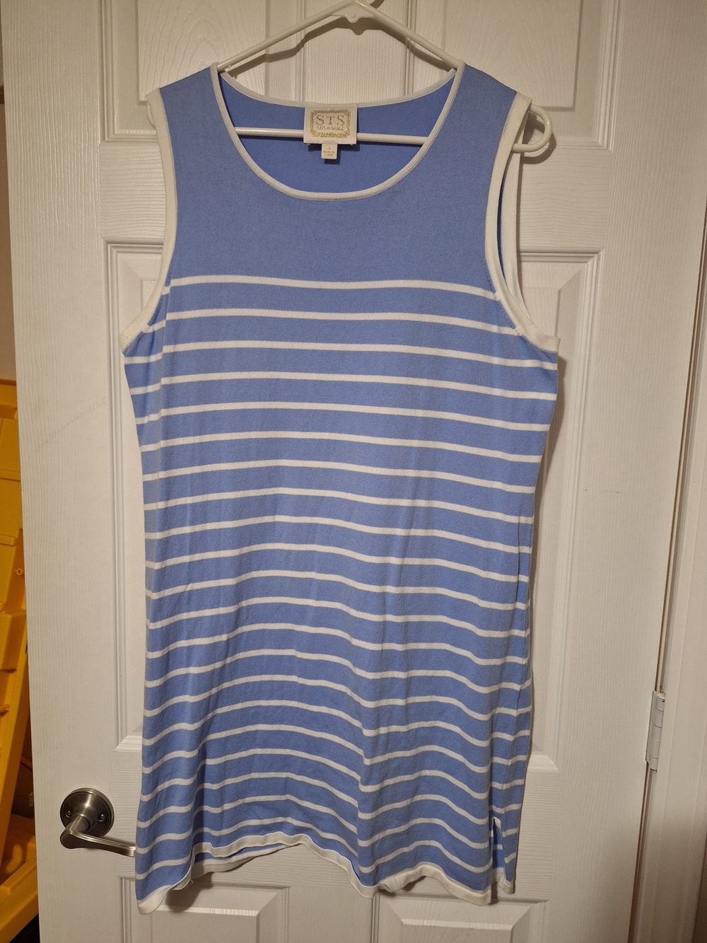 Sail to Sable Light Blue and White Striped Sleeveless Knit Tank Dress